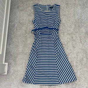Blue and white striped midi dress